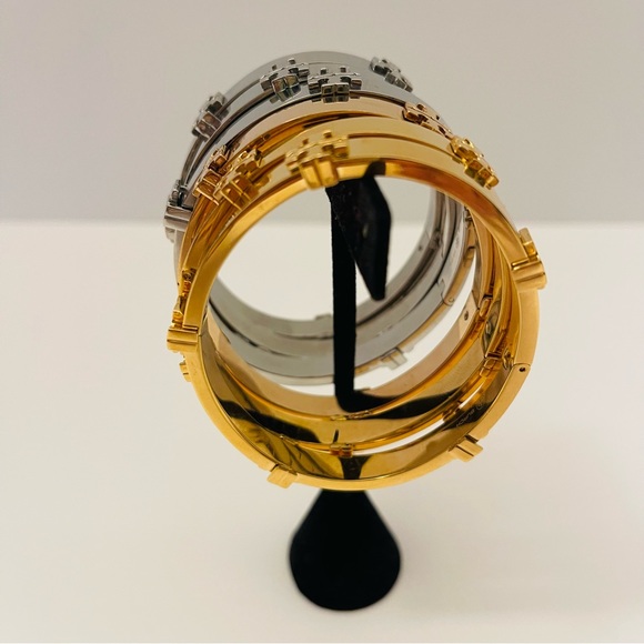 Tory Burch- Miller Logo Hinged Bangle Bracelet available in silver or gold - Picture 2 of 10